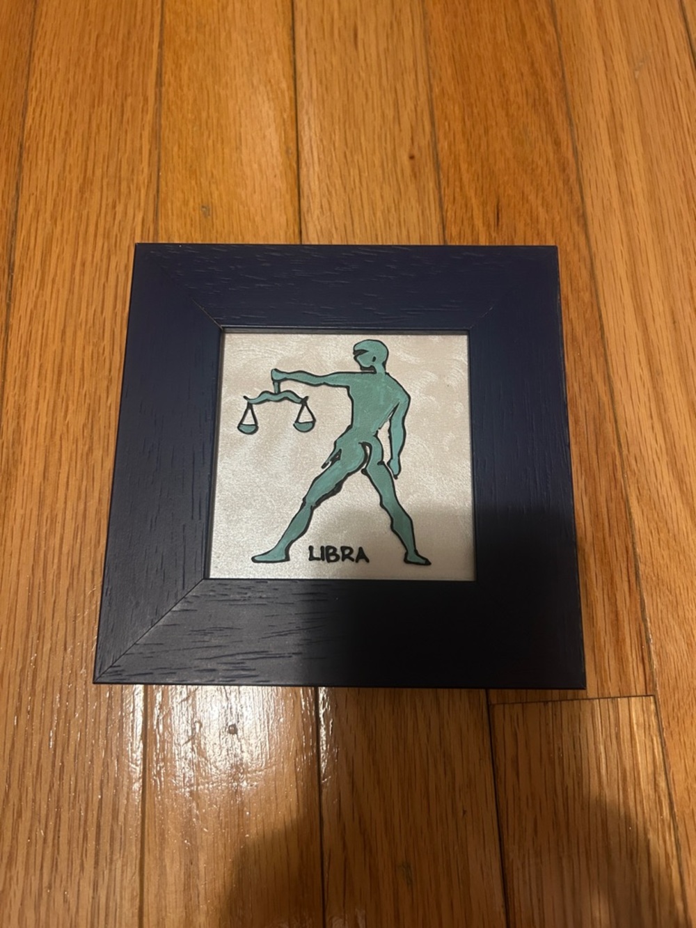 Libra Zodiac Art in Navy Wooden Frame